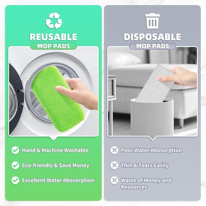 8 Pack Reusable Mop Pads Compatible with Swiffer Sweeper, Coral Fleece Washable Swiffer Pads, Dry & Wet Sweeping Mopping Cloths (Green, Not Included Mop)