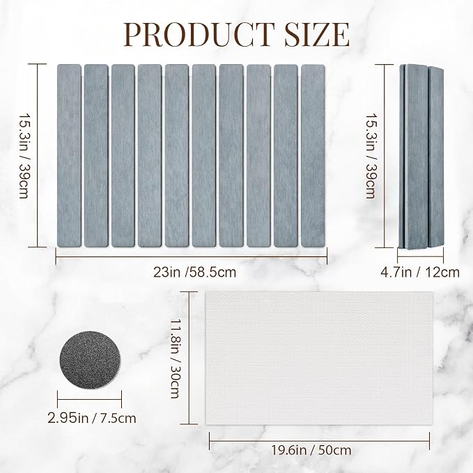 Large Stone Dish Drying Mats for Kitchen Counter 24"(L)×16"(W) Foldable Quick Dry Stone Dish Drying Mats Kitchen Absorbent Diatomaceous Earth Drying Stone Mat for Dishes Bottles Cups Medium Gray