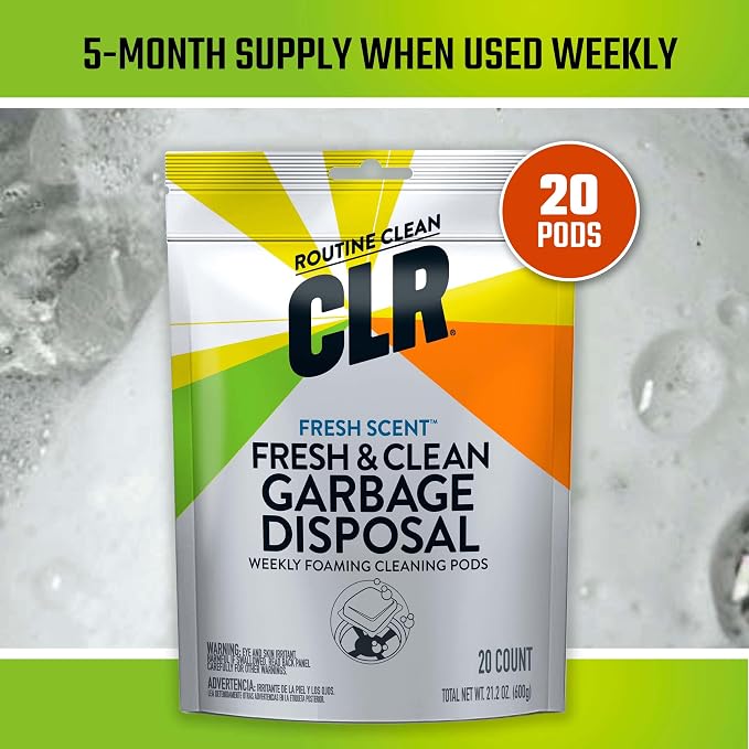 CLR Brands Garbage Disposal Cleaner and Deodorizer Pods, 20 Count, Fresh Scent, Foaming Drain Odor Eliminator, 5 Month Supply