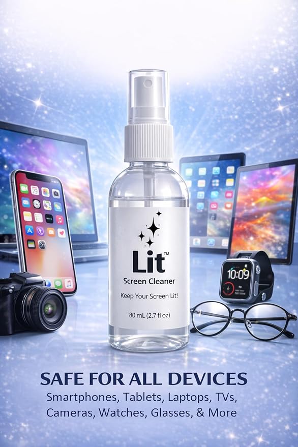 Spray Kit (80 mL) + Microfiber Cloth — for Phone, iPad, Tablet, Laptop, Monitor, TV, Camera Lenses & Eyeglasses — Streak-Free, Alcohol-Free & Ammonia-Free, Travel Size