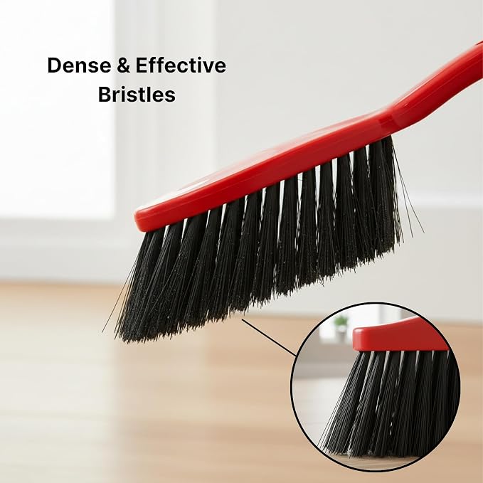 Condor Home Dustpan and Brush Set, Red Plastic Cleaning Tool With Long Handle, Heavy Duty Dust Pan With Soft Bristle Broom, 2-Pack