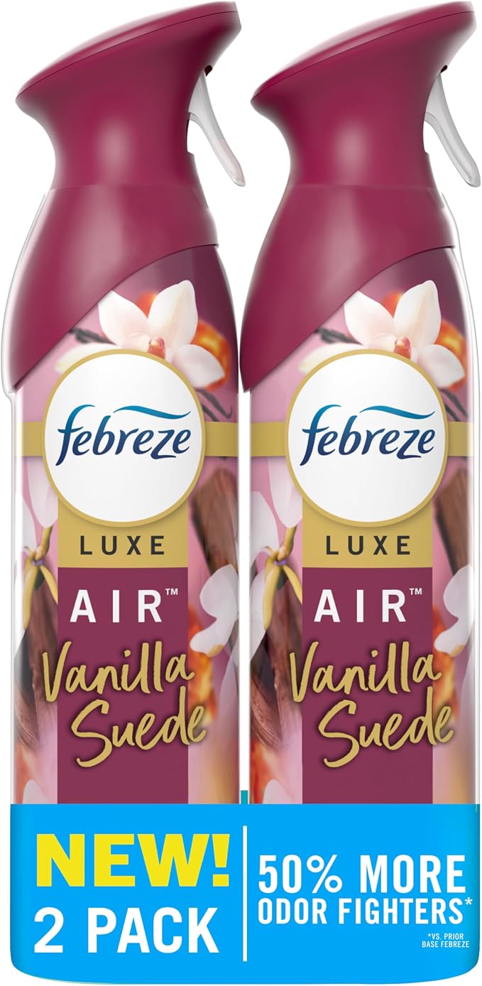 Febreze Air Mist, Air Freshener Spray, Odor Fighting Room Spray, Deodorizer for Home Bathroom Kitchen Office Apartment Dorm Room Classroom, Vanilla Suede, 8.1oz, 2ct