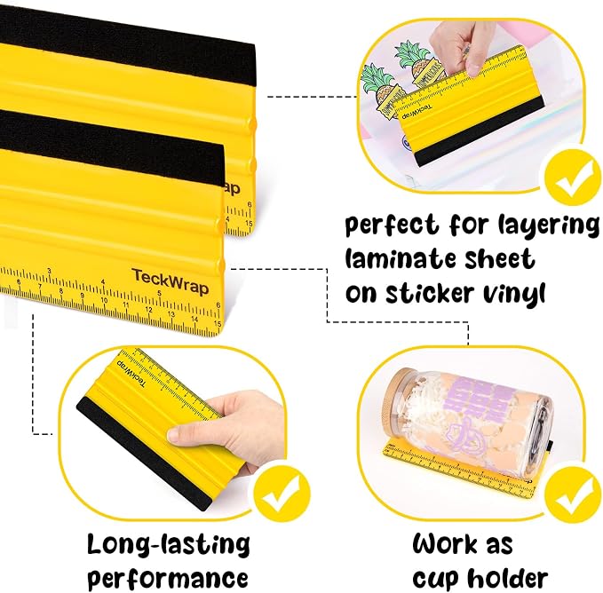 TECKWRAP Felt Squeegee Scraper Tool for Vinyl, Yellow, 6"x2.9" | For Vinyl, Decals, Inkjet Sticker Paper, and Wallpaper, Scratch-Free Application