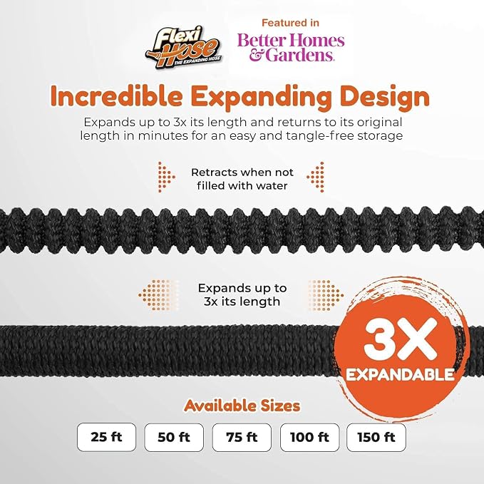 Flexi Hose with 8 Function Nozzle, 150FT - Lightweight Expandable Garden Hose, No-Kink Flexibility, 3/4 Inch Solid Brass Fittings and Double Latex Core