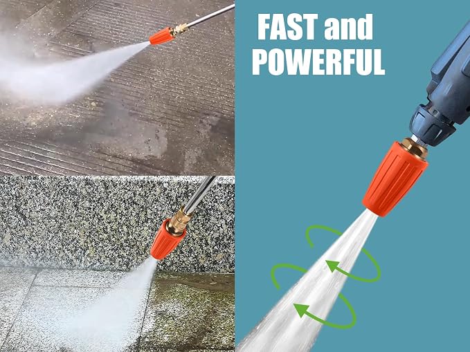 Turbo Nozzle Pressure Washer, 4000 PSI Max Orange Rotating Nozzle | Power washer nozzle with 1/4 inch quick connect for cleaning brick, concrete, vinyl surfaces, driveways, patios and sidewalks
