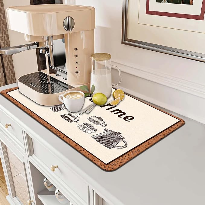 MCALK Coffee Mat, Coffee Bar Station Accessories with Anti-Slip Rubber Base, Absorbent Kitchen Sink Mat with Modern Art Decor (1 pc 18" x 16")