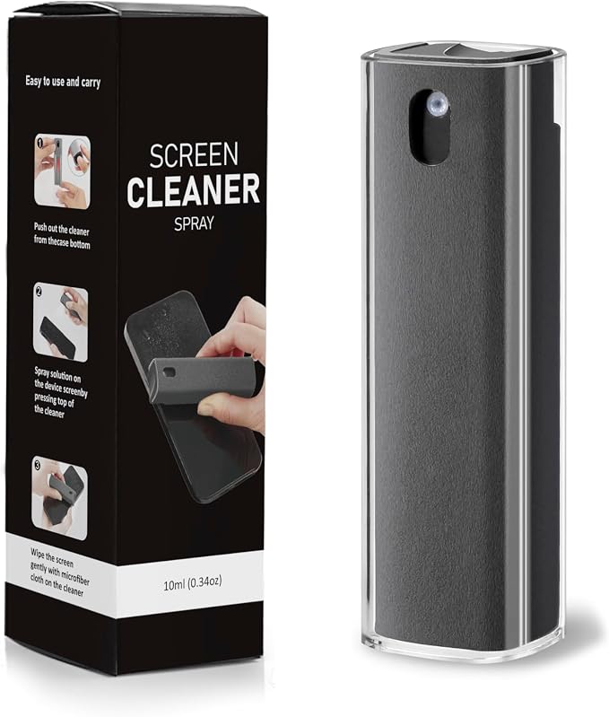 Screen Cleaner Spray Kit – 3-in-1 Detachable Design with Built-in 10mL Spray Bottle, Microfiber Cloth & Protective Shell – for Phone, Tablet, Laptop, Car Display & Touchscreens