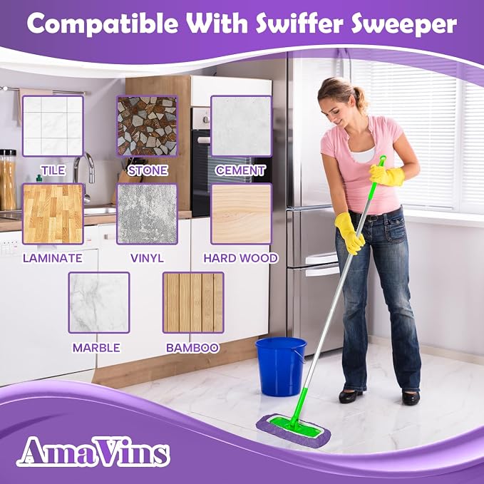 AmaVins 5 Pack Reusable Microfiber Mop Pads Compatible with Swiffer Sweeper Mop, Wet and Dry Flat mop Cover, Washable Mop Pads for Surface/Hardwood Floor Cleaning (Mop is Not Included)