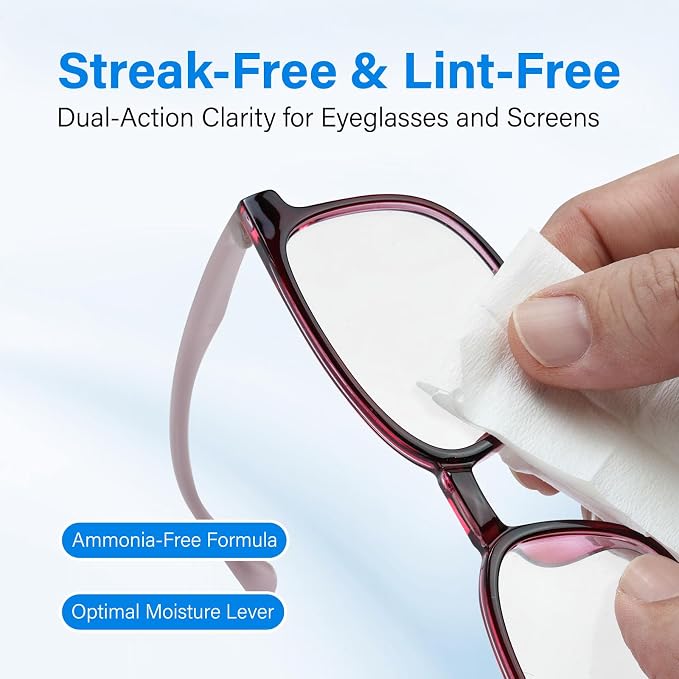 200 Count Lens Wipes for Eyeglasses, Eye Glasses Cleaner Wipes for Phone | Streak-Free & Scratch-Free Pre-moistened Lens Cleaning Wipes, Individually Wrapped Glasses Wipes for Sunglass & Touchscreens.