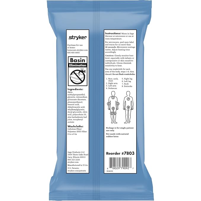 Essential Bath Cleansing Washcloths - 1 Package, 8 Cloths - Rinse Free, Fragrance-Free Ultra-Soft and Thick Bath Wipes
