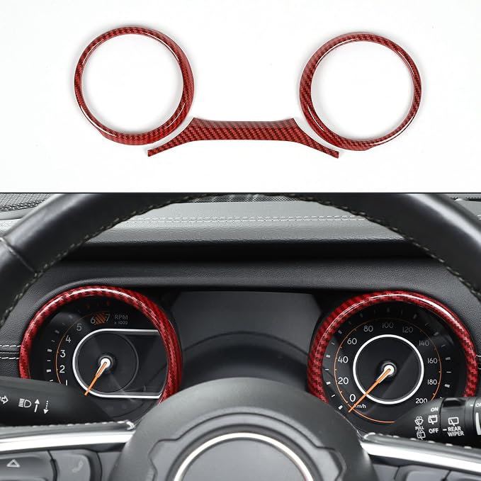 RT-TCZ for Jeep JL Dashboard Instrument Panel Gauges Trim Ring Cover for Jeep Wrangler JL JLU Gladiator JT 2018-2023 Red Carbon Fiber Interior Accessories 3pcs