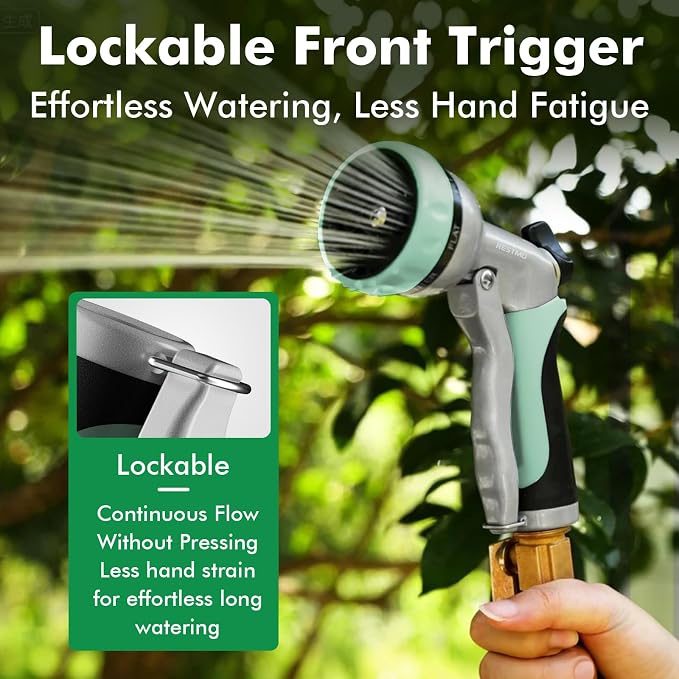 RESTMO Garden Hose Nozzle, Heavy Duty Metal Water Hose Nozzle with 7 Adjustable Spray Patterns, High Pressure Hand Sprayer with Flow Control, Best for Watering Plant & Lawn, Washing Car & Pet, Cyan