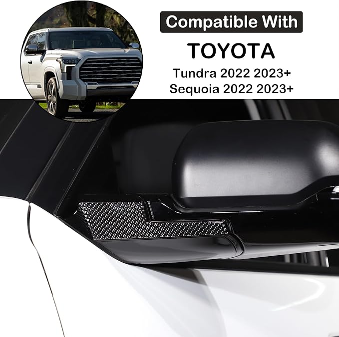 Aunginsy Car Rear View Mirror Collision Avoidance Anti-Scratch Trim Sticker Compatible with Toyota Tundra/Sequoia 2022-2024 Real Carbon Fiber Decorative Sticker Protection Cover Exterior Accessories