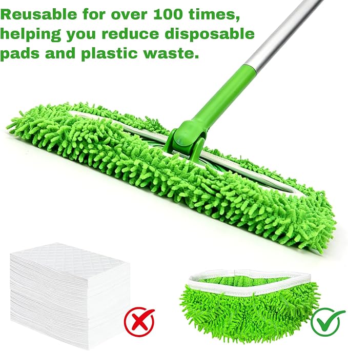 Septo 8Pcs Reusable Microfiber Mop Pads, Replacement Compatible with Sweeper Mop, Refills & Washable Dry Sweeping Cloths for Surface Hardwood Floor Cleaning(Grass Green)