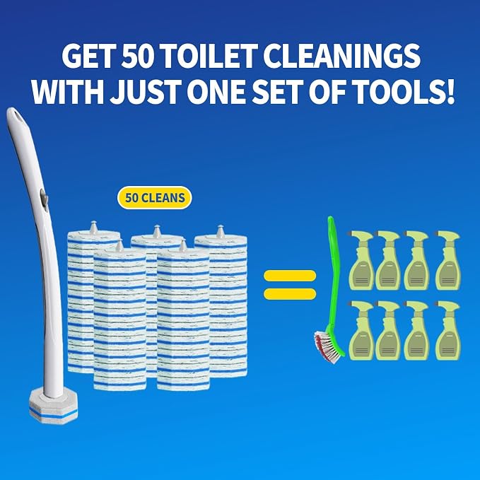 Disposable Toilet Brush Cleaning System with 50pcs Refills Pads Replacement Heads, Toilet Cleaning Stick, Wall Mounted Wand Kit Bathroom Maintenance, Toilet Bowl Cleaner Brush Holder and Set