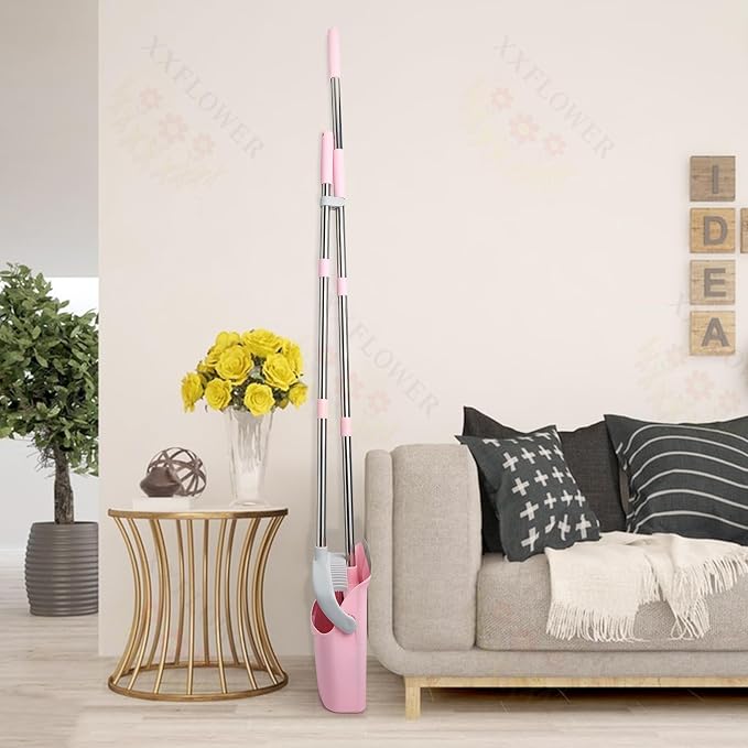 Broom and Dustpan Combo Set,51" Long Handle,Gray Pink | Heavy Dust, Dustpans with Broom Combo for Home, Kitchen, Office, Classroom,Apartment, Pet Hair