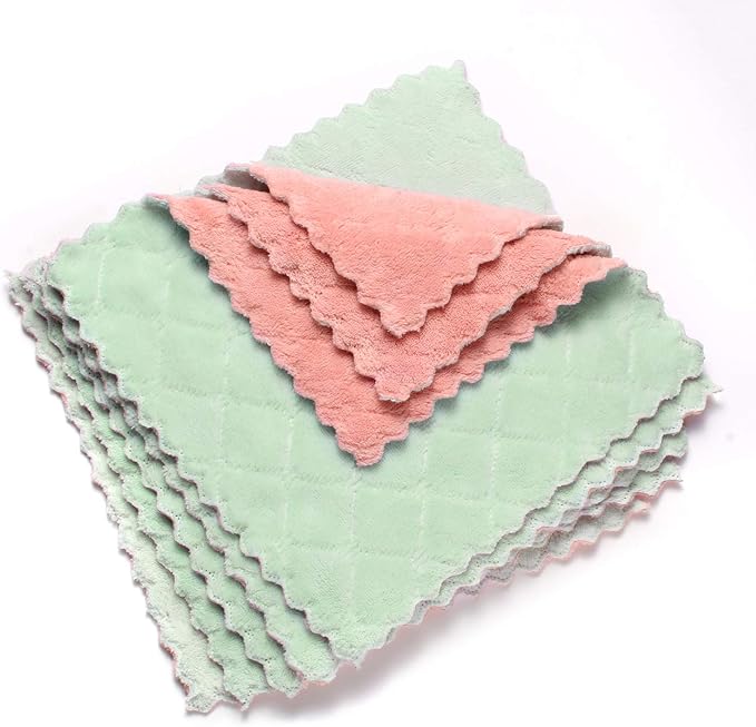 kimteny Cleaning Cloths Kitchen Towels Microfiber Washcloths Lint Free Dish Cloth Reusable Dishtowels Household Super Absorbent Fast Drying, 10"x10", Pack of 5 (Pink-Green)