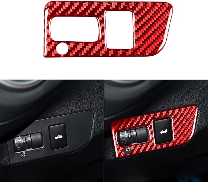 Real Carbon Fiber Decals Headlight Switch Button Cover Red Trim Stickers Compatible with Scion FR-S 2013 2014 2015 2016 / Toyota 86 2017 2018 2019 2020 Accessories Type-A