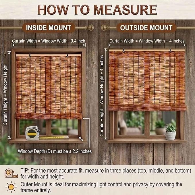 Bamboo Roller Shades for Outdoor Patio, Blackout Roll Up Blinds Cordless Bamboo Blinds for Indoor Windows Waterproof Roman Reed Shades Porch Balcony Outside Privacy Sun Shade(48" W x 84" H)