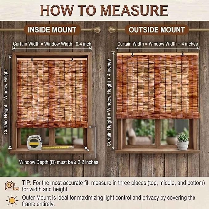 Bamboo Roller Shades for Outdoor Patio, Blackout Roll Up Blinds Cordless Bamboo Blinds for Indoor Windows Waterproof Roman Reed Shades Porch Balcony Outside Privacy Sun Shade(70" W x 72" H)