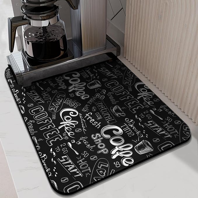 Coffee Bar Mat Accessories for Countertop Super Absorbent Anti-Slip Silicone Dish Drying Mats Kitchen Counter Draining Pad Decor Gift Fit Maker Pot Espresso Machine 24inx18in, (DS)