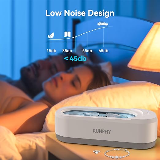 KUNPHY Jewelry Cleaner, 46KHZ, 12OZ Capacity, Ultrasonic Jewelry Cleaner with 50ml Solution, One-Touch Operation, Professional Ultrasonic Cleaner Idea for Silver, Gold Jewelry, Glasses, Rings, Diamond