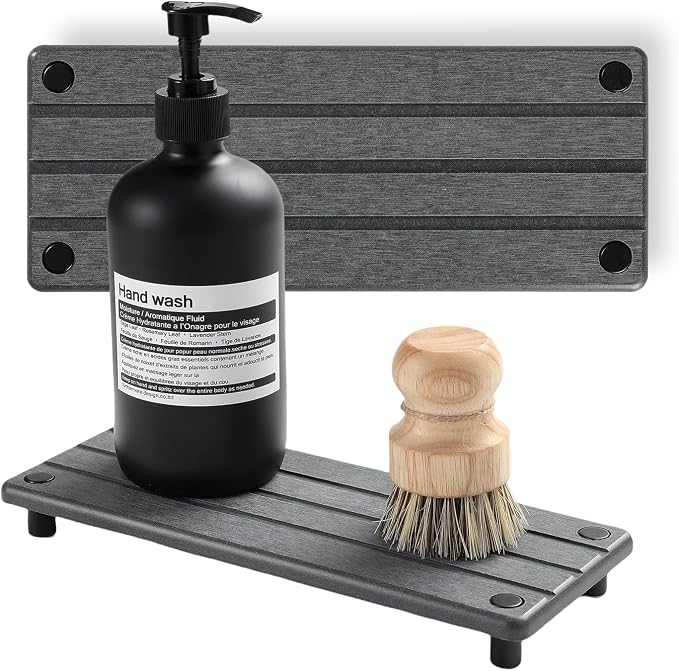 Razborci 2 Pack Fast Drying Water Absorbing Diatomite Stone Mat Tray for Kitchen & Bathroom Counter - Instant Dry Sink Caddy Organizer - Vanity Holder for Soap and Sponge – Charcoal 10" x 4"