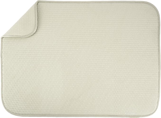 S&T INC. Dish Drying Mat, 18" x 24", XL, Diamond Texture, Cream | Absorbent Microfiber, Extra Large Kitchen Counter Mat for Dishes, Utensils, Pots and Pans, Machine Washable