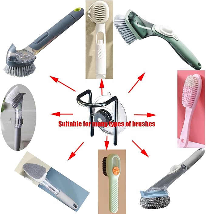 Soap Dispensing Palm Brush Holder for Kitchen Brush Dish Brush with Soap Dispenser Pot with a Traceless Suction Cup (Closed Brush Holder)