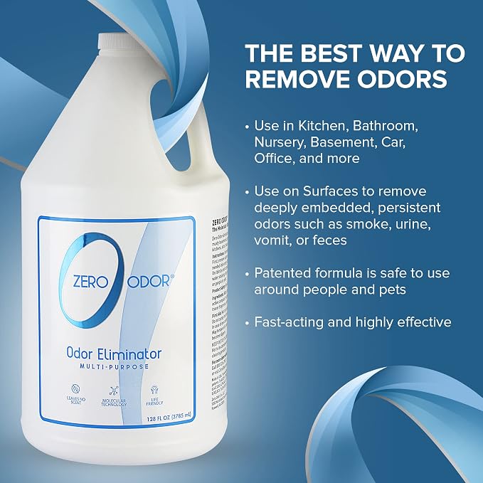 Zero Odor Multi-Purpose Odor Eliminator, Air and Surface Odor Remover for Home, Bathroom, Kitchen, and Closet, Refill, 128 oz