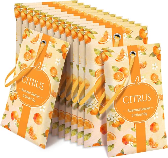 STRN Scented Sachets for Drawer and Closet, Citrus Scent 14 Packs for Home | Long-Lasting Sachets, Small Space Air Freshener for Wardrobes