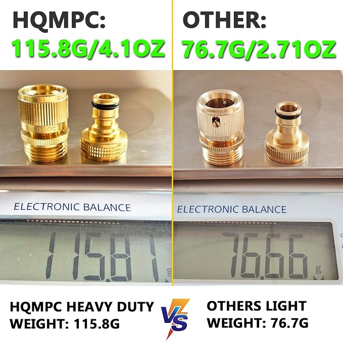 HQMPC Garden Hose Quick Connect Solid Brass Quick Connector Garden Hose Fitting Water Hose Connectors 3/4 inch GHT (2SETS)