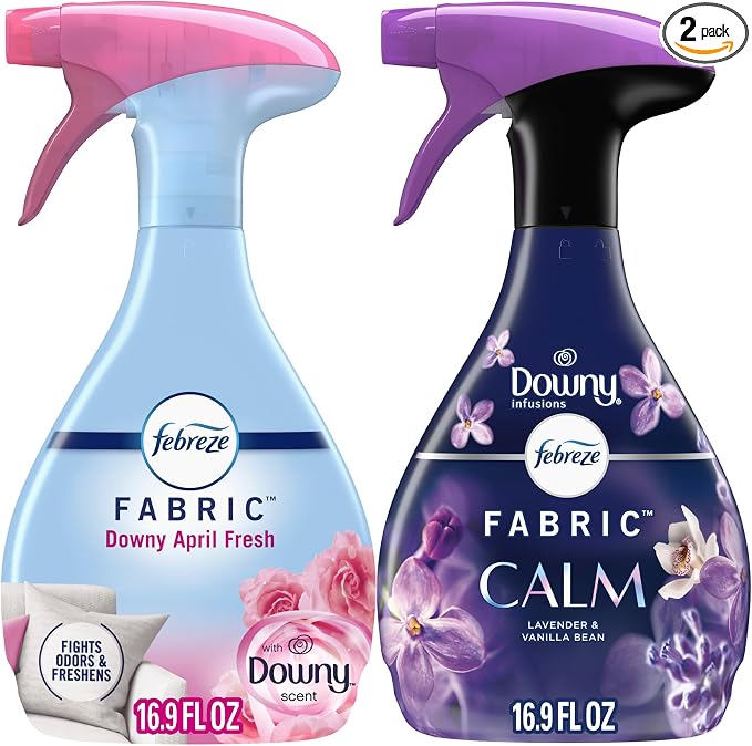 Febreze Odor-Fighting Fabric Refresher, Liquid, White, Downy Calm and Downy April Fresh, 16.9oz, 2 Pack