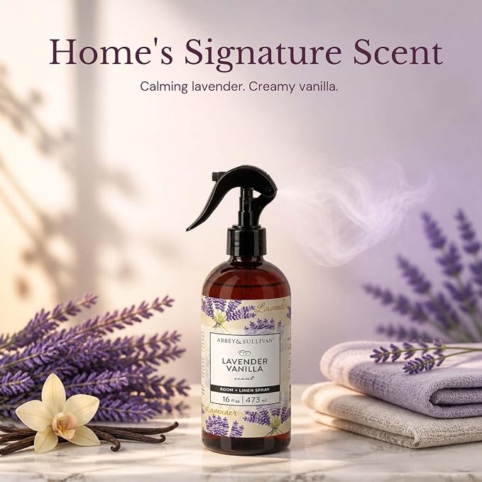 Abbey & Sullivan Linen Spray, Lavender Vanilla, Fabric Freshener and Odor Eliminator, Pack of 2, 16 oz