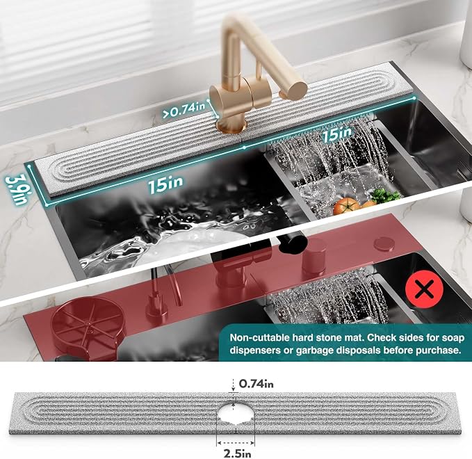 Stone Faucet Mat for Kitchen Sink, Food-Grade Diatomite Stone Drying Mat for Kitchen Counter, 2026 Upgraded Dishwasher-Safe & Ultra Absorbent, Stone Dish Matt for Bottles Utensils (30" x 3.9")