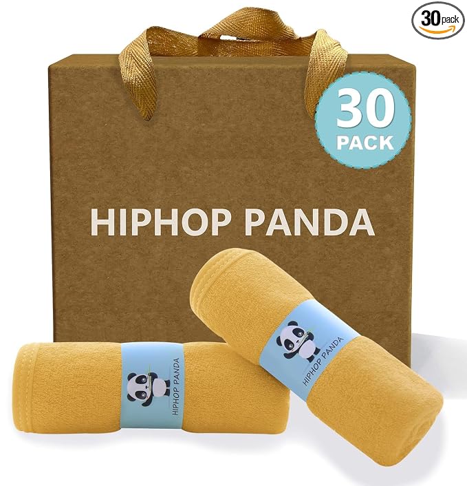 HIPHOP PANDA Baby Washcloths, Rayon Made from Bamboo - 2 Layer Ultra Soft Absorbent Newborn Bath Face Towel - Reusable Baby Wipes for Delicate Skin - Honey, 30 Pack