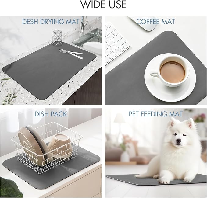 Drying Mat for Kitchen Countertops, Coffee Mat Hide Stain Rubber Backed Absorbent Dish Drying Mat