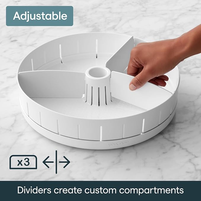 YouCopia SinkSuite Under Sink Turntable with Adjustable Dividers, Lazy Susan Organizer for Kitchen or Bathroom Storage, White