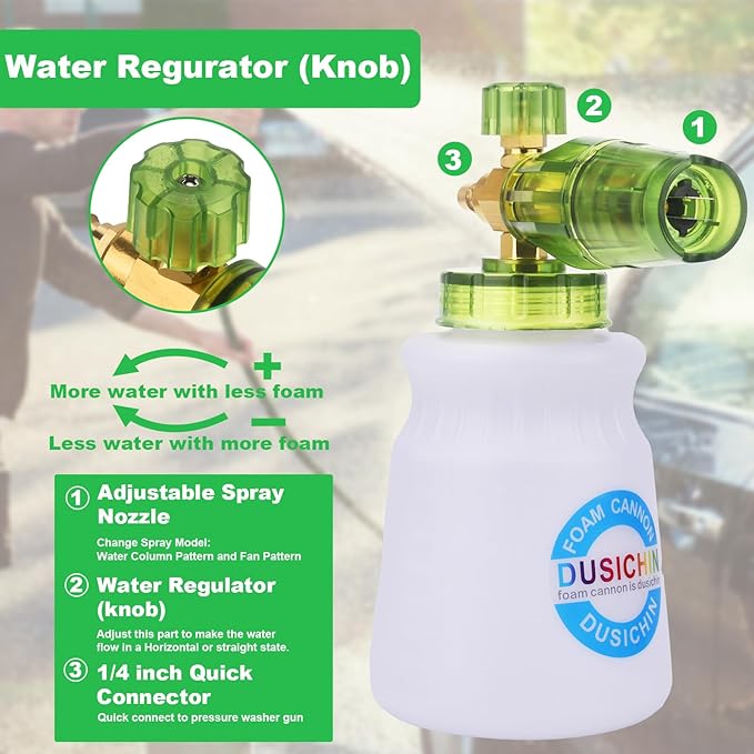 Pressure Washer Gun with Foam Cannon,4000 PSI Car Wash Kit Snow Foam Lance Sprayer with 1/4" Quick Connector and 5 Nozzle Tips,1L Bottle DUS2702