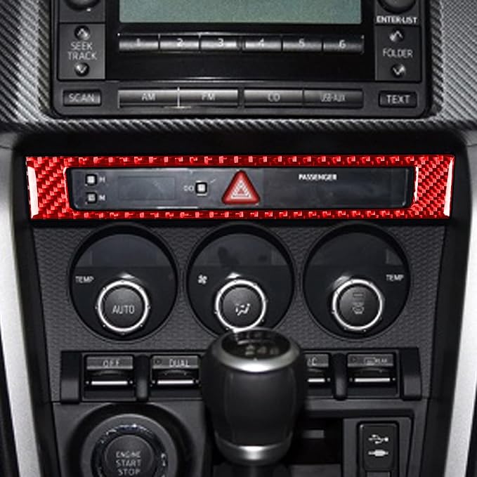 Red Real Carbon Fiber Accessories Hazard Light Button Panel Frame Decorative Decals Car Trim Stickers Compatible with Subaru BRZ/Scion FR-S/Toyota 86 2016 2017 2018 2019 2020