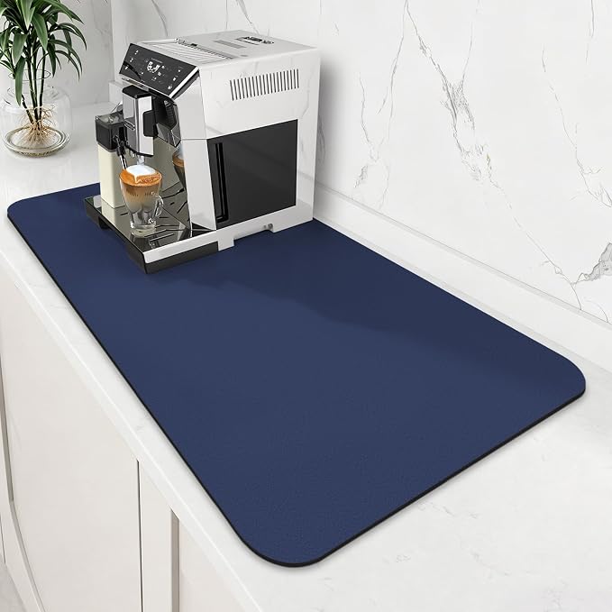 WISELIFE Coffee Mat Super Absorbent Dish Drying Mat Coffee Bar Accessories Match with Machine Large Drying Mats for Kitchen Counter 18" W x 32" L, Blue