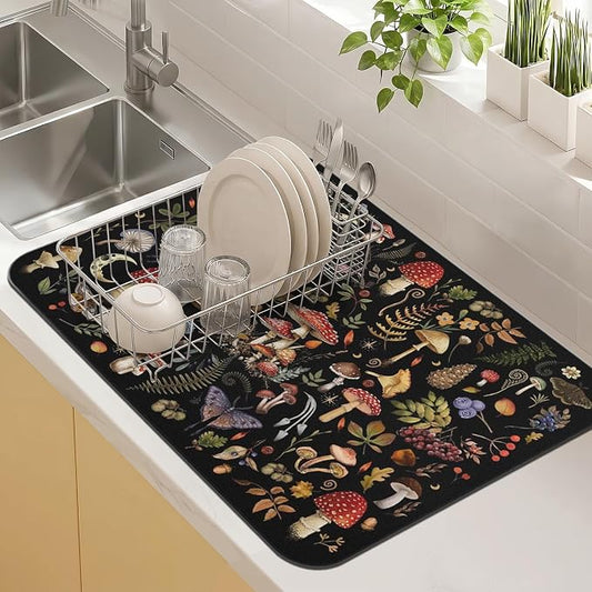 Dish Drying Mat Kitchen Countertop ,Super Absorbent Coffee Bar Mat for Maker Espresso Machine, Anti-Slip Accessories for Kitchen Countertops 23x15 Inch