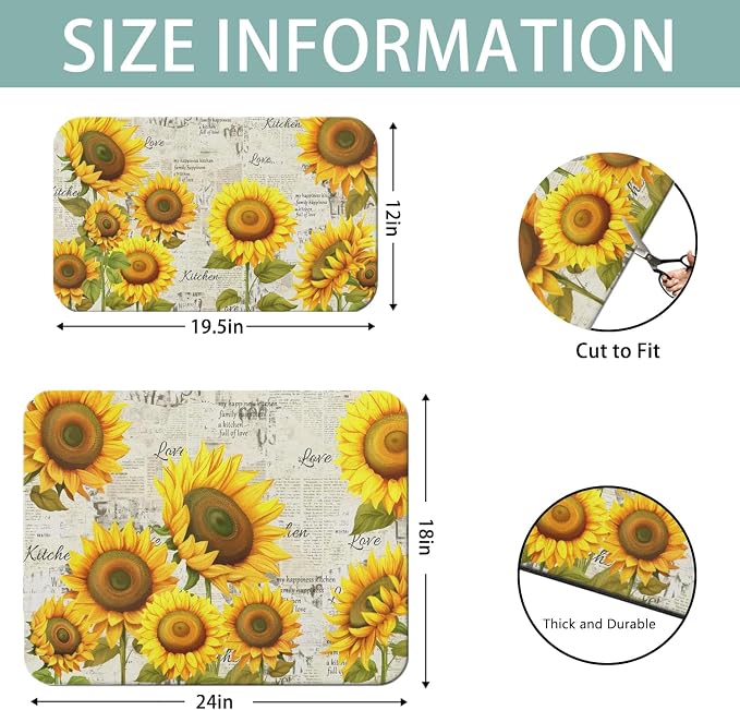 Dish Drying Mat 2-Pack in Sunflower News for Kitchen Counter Dishes Mat | Diatom Mud Mats (18x24, 19.5x12"). Non-slip rubber back for kitchen counter, coffee bar & sink scenes