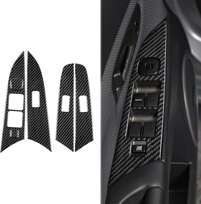 Real Carbon Fiber Door Control Panel Trim Fit for Mazda 3 2004-2009 | Interior Decorations Stickers|Windows Lift Switch Panel|Car Decals|Thick Overlay|Anti-scratch|Self-adhesive