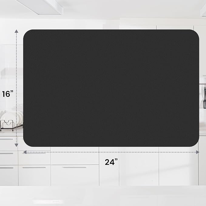 WISELIFE Dish Drying Mat Super Absorbent Drying Mat Large Dish Drying Mats for Kitchen Counter Easy Clean Dish Mat Kitchen Drying Mat16"x 24" Classic Black