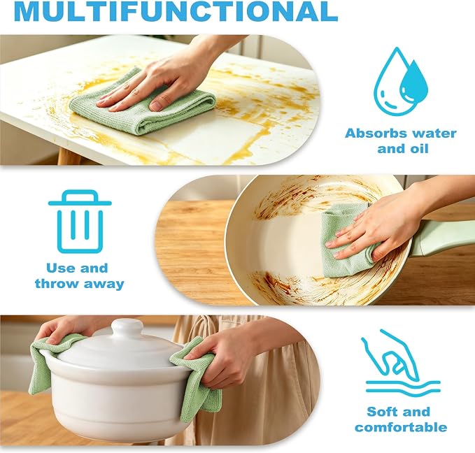 Puomue 55 Pack Microfiber Cleaning Cloth Roll, Tear Away Reusable Towels, 11" X 9", Ultra Absorbent & Lint Free Microfiber Cloth for Cleaning, Kitchen, Window (Olive Green, 11" L x 9" W)