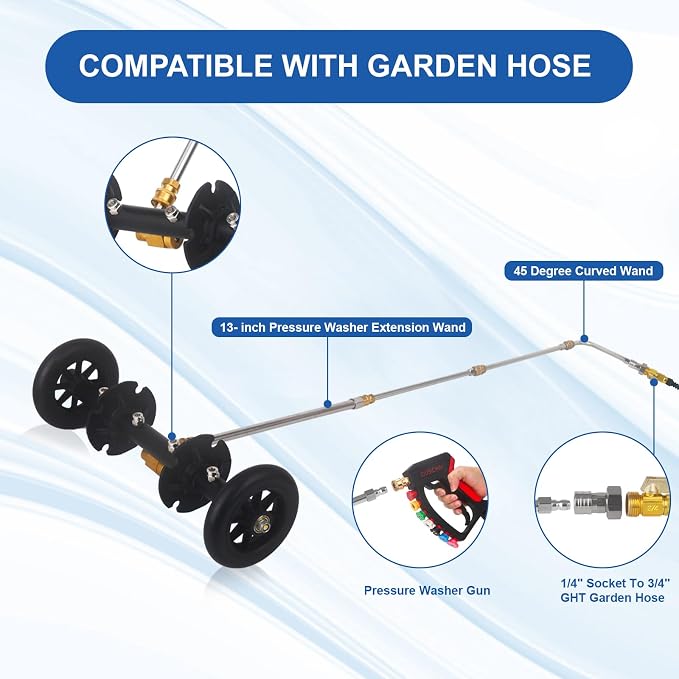 DUSICHIN Undercarriage Cleaner Water Broom Pressure Washer Attachment, 16 Inches Undercarriage Washer, Pressure Washer Underbody Cleaner 4 Extension Wands 4 nozzles DUS3202