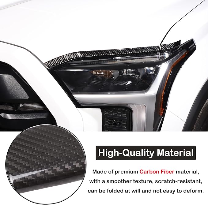 Aunginsy Car Front Headlight Eyebrow Trim Sticker Compatible with Toyota Tundra/Sequoia 2022 2023 2024 Pickup Truck Real Carbon Fiber Material Decorative Sticker Protection Cover Exterior Accessories