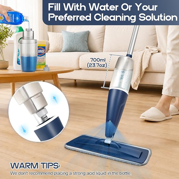 CLDREAM Microfiber Spray Mop for Hardwood Tile Floors Dust Cleaning | 3 Microfiber Washable Pads| 23.6oz Refillable Bottle|Dry Wet Use Mops with Sprayer for Home Kitchen Tile Wood Vinyl Laminate