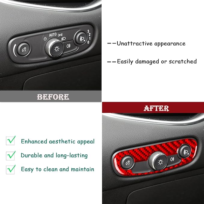 Car Decorative Decals Headlight Switch Button Panel Trim Sticker Compatible with Chevy Malibu 9th Gen Real Carbon Fiber Accessories 2016 2017 2018 2019 2020 2021 2022 2023 2024